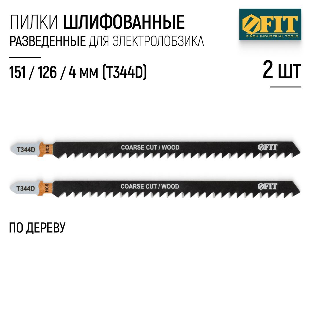 FIT Пилки по дереву для электролобзика 151/126/ шаг 4 мм полотна HCS разведенные шлифованные, набор 2 шт.