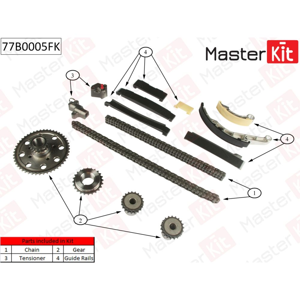 Комплект цепи ГРМ NISSAN Navara III 2.5 dCi YD25DDTI 4WD 04- MASTERKIT MASTERKIT 77B0005FK