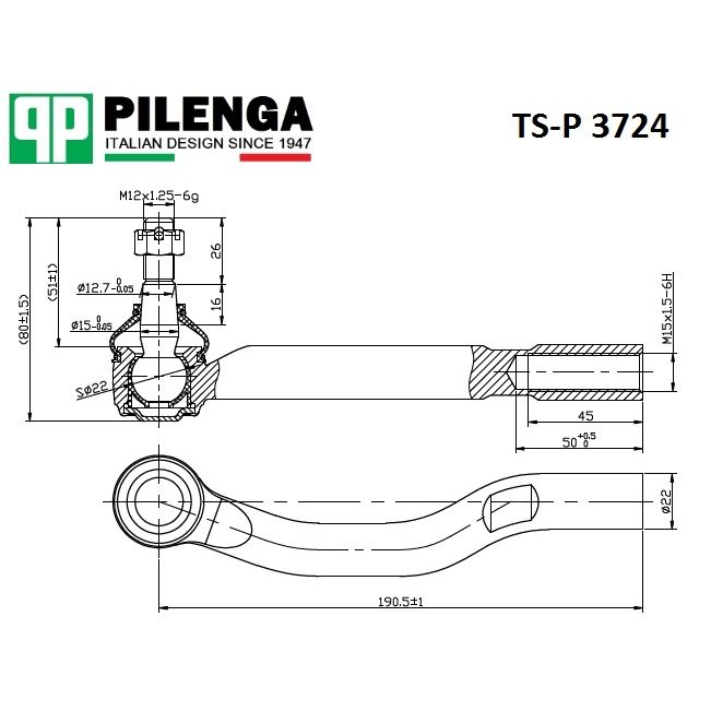 Наконечник тяги рулевой, правый TOYOTA COROLLA 150 TS-P3724 Pilenga TS-P3724