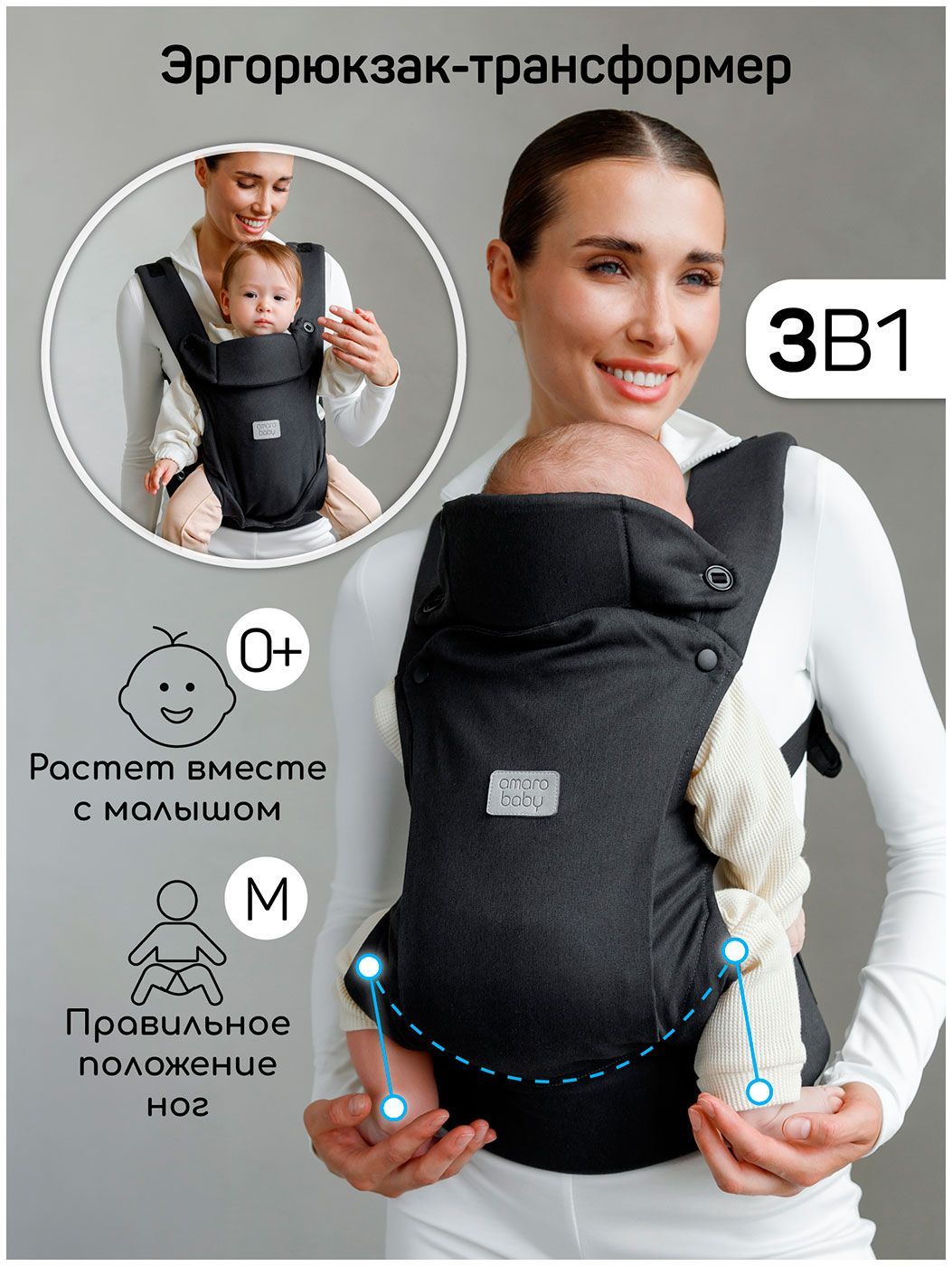 Эргорюкзак 3в1 Amarobaby Near черный