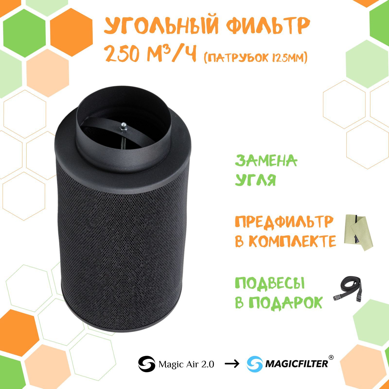 MAGICFILTER 250/125 Угольный фильтр многоразовый для гроубокса/гроутента для очистки воздуха