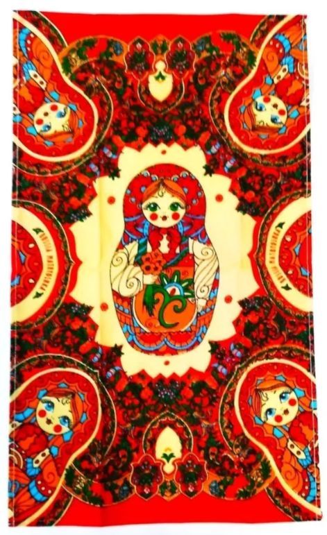 Хлопковое полотенце для лица, рук "Красная матрёшка"