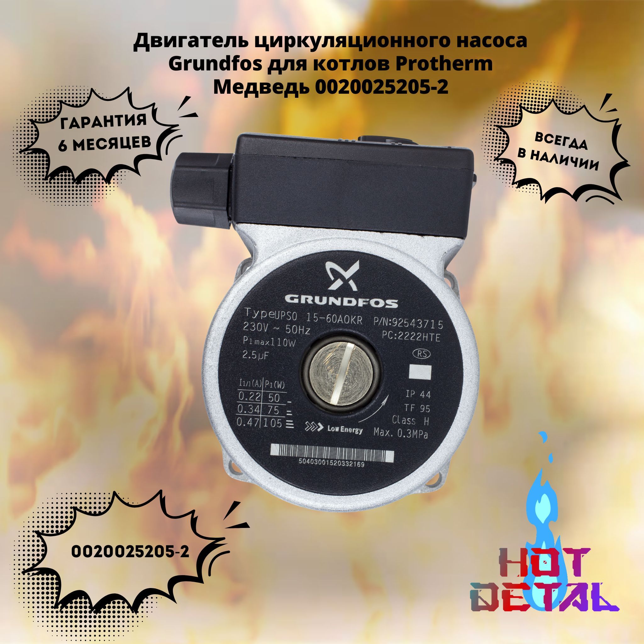 Двигатель циркуляционного насоса Grundfos для котлов Protherm Медведь 0020025205-2