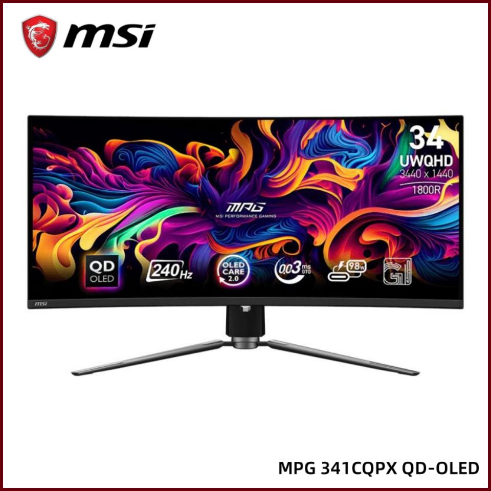 MSI34"МониторМониторMSIMPG341CQPXQD-OLED,3440x1440,240Гц,OLED,1.5M:1,1000Кд/м²,черный,черный