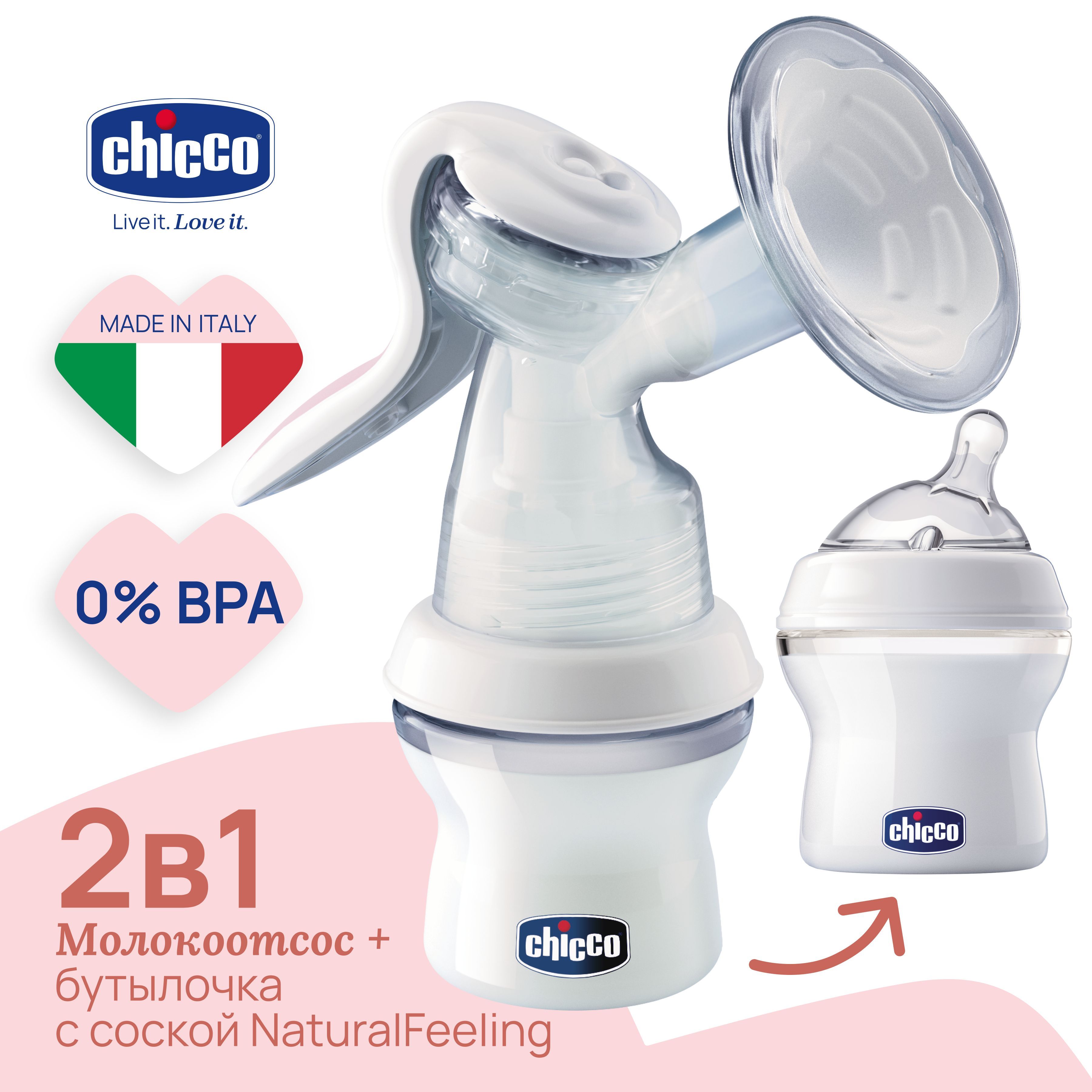 Молокоотсос ручной Chicco Natural Feeling 0М+ с соской