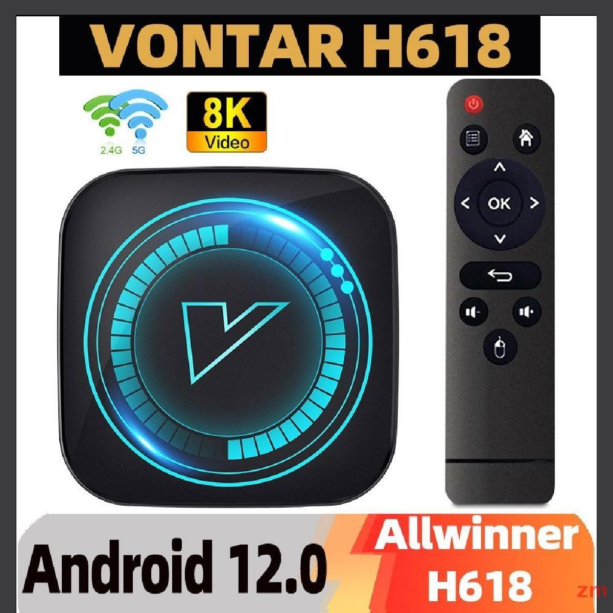 ТВ-ПриставкаVONTARH618Андроид12AllwinnerH618QuadCoreCortexA53Поддержка8KVideo4KHDRBT4.0СДвойнымWi-Fi2Гб16Гб