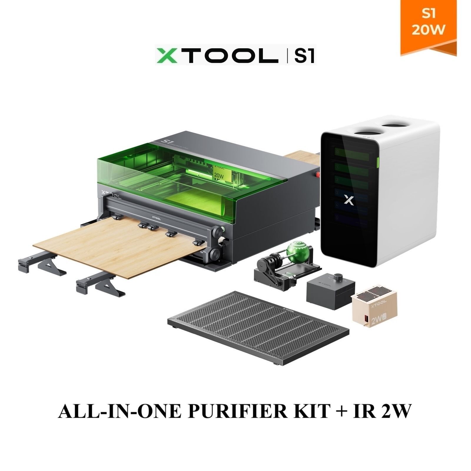 Станок для лазерной резки и гравировки xTool S1 20W All-in-one Purifier Kit + IR 2W