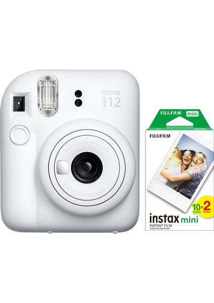 Белая камера Fujifilm Instax Mini 12 и пленка 20 Mini