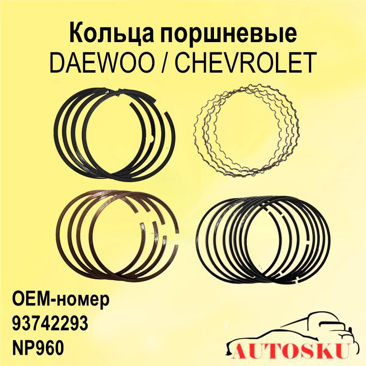 Кольца поршневые Дэу Нексия, Шевроле Ланос, DAEWOO Nexia, CHEVROLET Lanos (комплект 20шт) (STD)