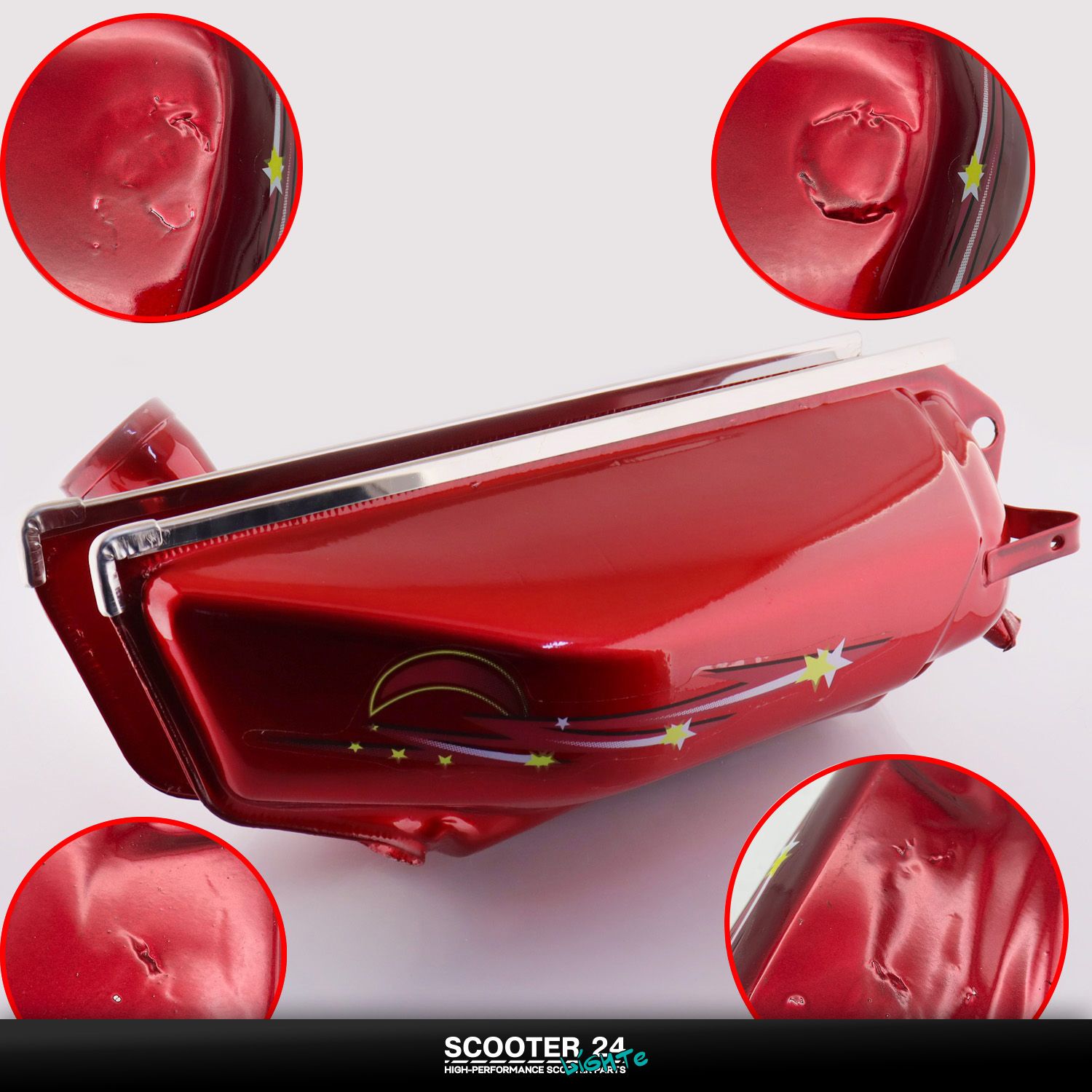 Бак топливный (бензобак) на мопед мотоцикл Delta (красный) "KOMATCU" (заводской брак) Дельта Альфа 50 / 70 / 110 кубов