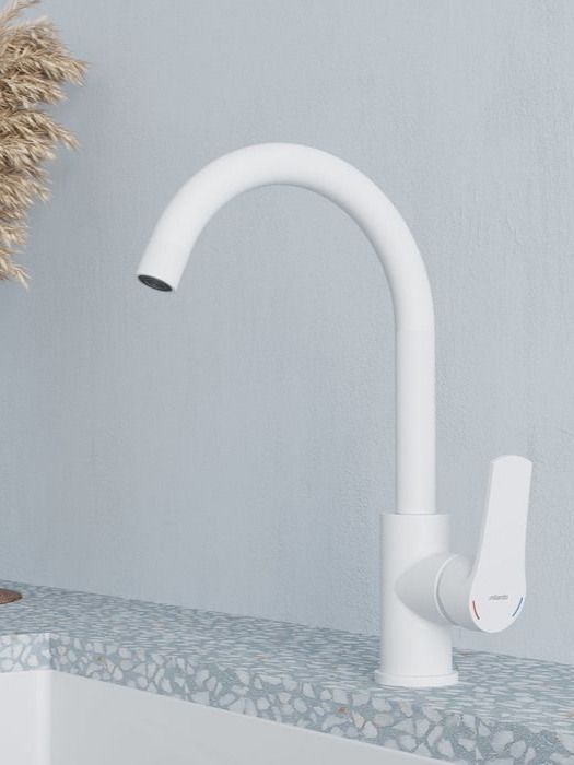 Фото товара на маркетплейсе ozon Смеситель для кухни Milardo, белый матовый, Meal, M01WTJ0M05