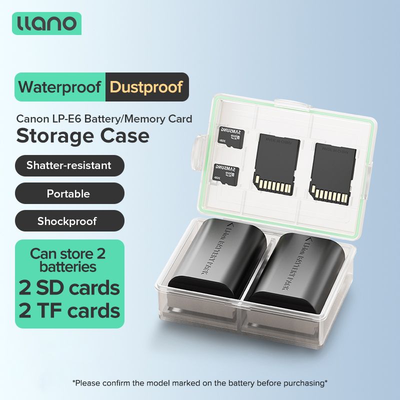 LlanoКоробкадляхраненияаккумуляторовкамерыLP-E6,модельсоспециальнымаккумулятором,вмещает2картыSD2картыTF