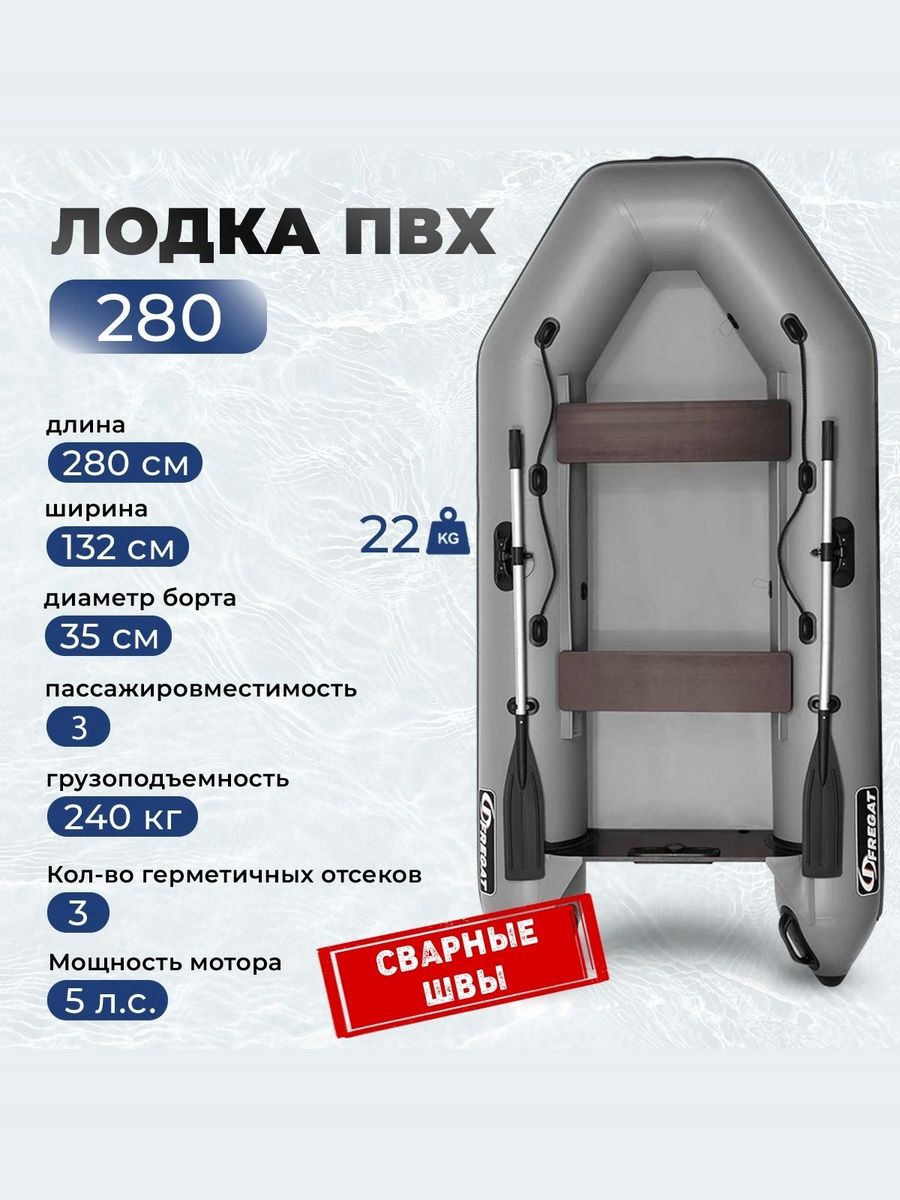 ЛодканадувнаяПВХдлярыбалкиподмоторФрегат280Е,сварныешвы,серая