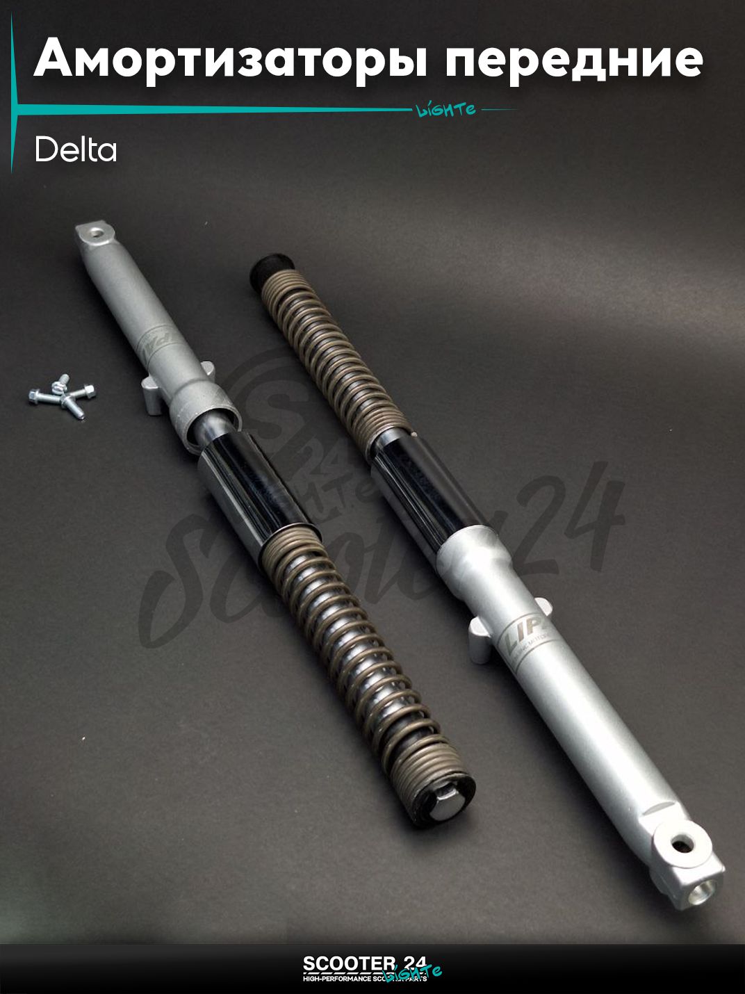 Амортизаторы передние на мопед (перья) Delta d25 L640 "LIPAI" Дельта передней вилки ось 10 мм