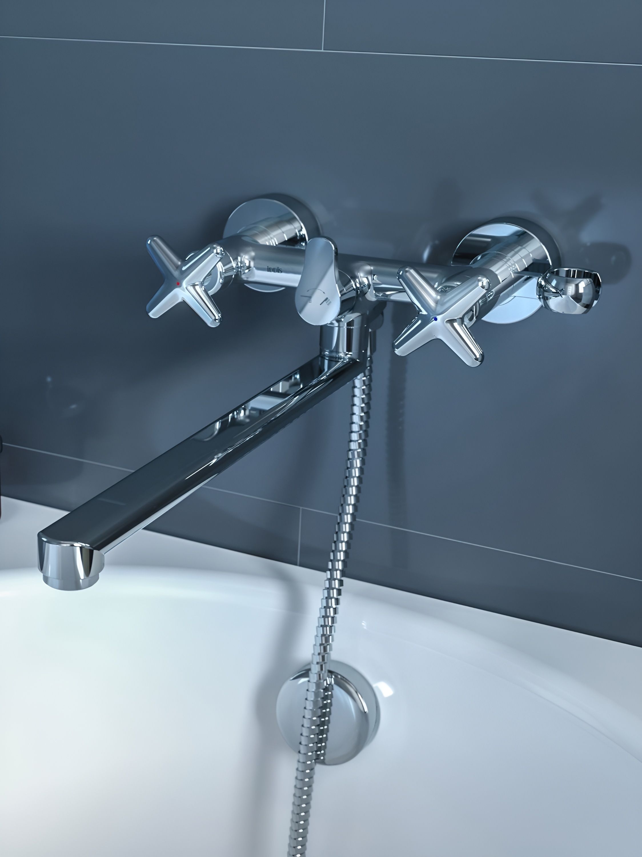 Фото товара на маркетплейсе ozon Смеситель для ванны с длинным изливом, латунь, глянцевый хром, IDDIS, Acros, ACRSBL2i10WA