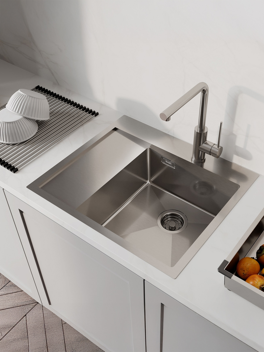 Фото товара на маркетплейсе ozon Мойка для кухни IDDIS, врезная, 51х59х20 см, нержавеющая сталь, крыло слева, матовая, Haze, HAZ59SRi77