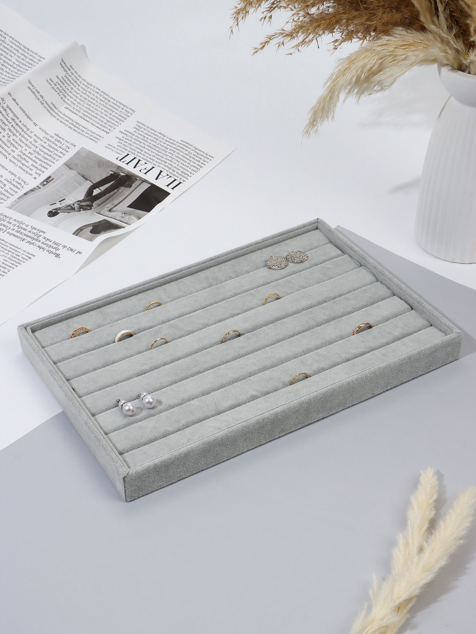 Подставка для колец 8 полос, 35*24*3 см, цвет серый