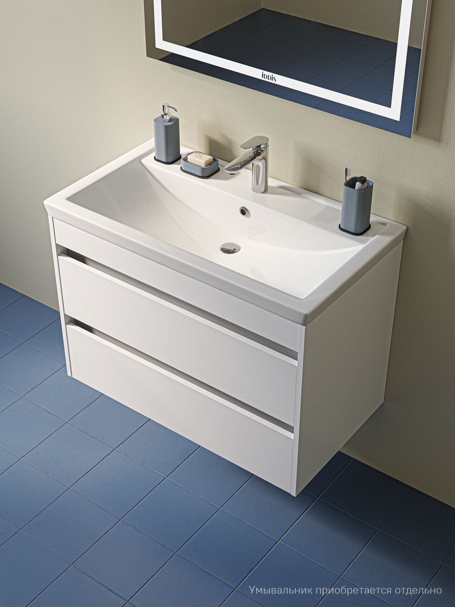 Фото товара на маркетплейсе ozon Тумба для ванной, с ящиками, подвесная, 80 см, белый, IDDIS, Zodiac X, ZDX80W0i95 (подходит раковина 4078000i28)