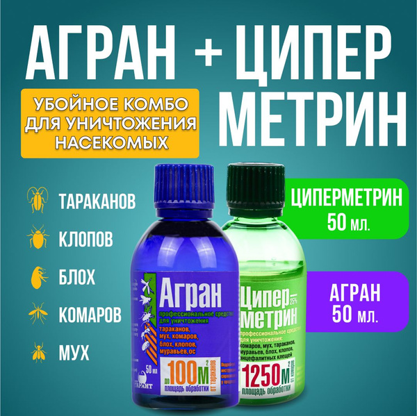 Агран+Циперметрин флаконы по 50 мл. / против тараканов, клопов, блох ...