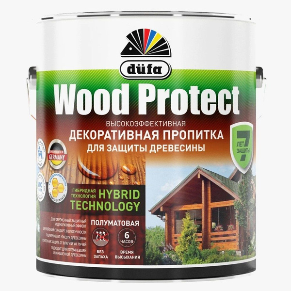Декоративная пропитка для древесины Dufa Wood Protect полуматовая (2,5л ...