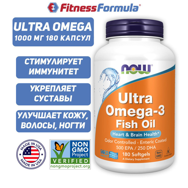 Now Ultra Omega 3 1000 мг 180 капсул, Ультра омега 3 - купить с ...