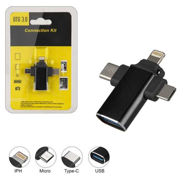 Переходник OTG 3.0 (iPh+Micro+Type-C+MicroSD) черный - купить с ...