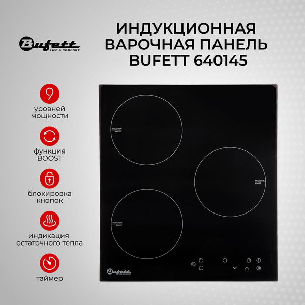 Варочная панель индукционная встраиваемая 3 конфорки BUFETT 640145 ...