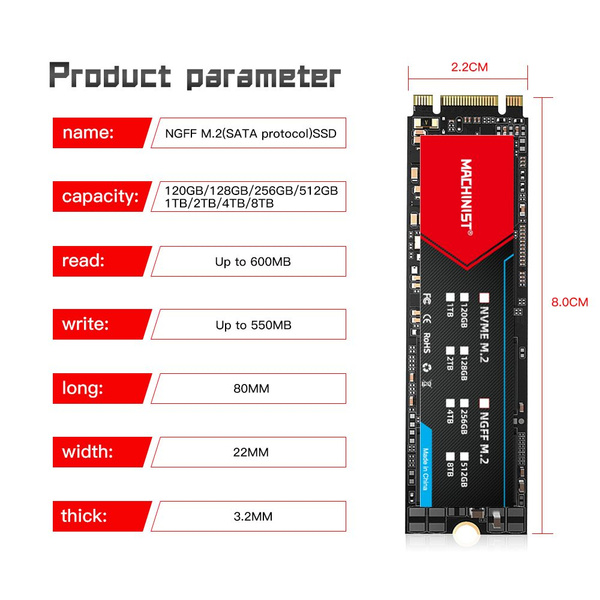 МАШИНИСТ M.2 SSD NGFF 512 ГБ M2 SATA SSD 2280 SATA3 6 ГБ Внутренний ...