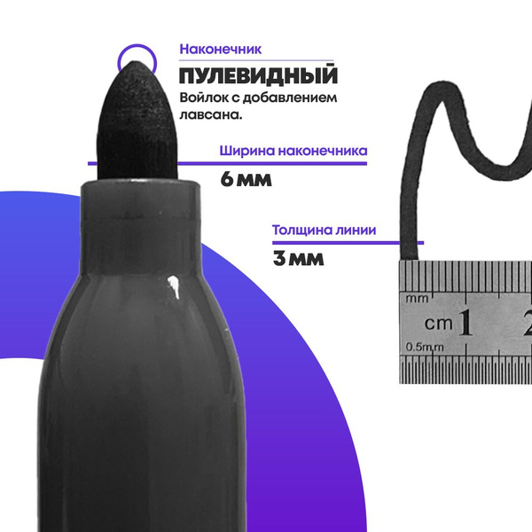 Перманентные черные маркеры, набор 12 шт, MC-Basir, корпус 21 мм ...