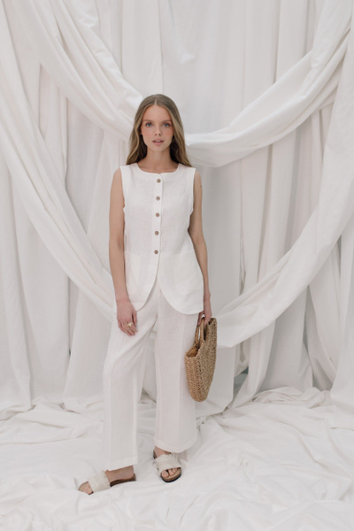 Брюки Женский OL.HA бананы белый Лен Офисный/школьный, размер 40 ...