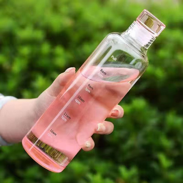 Бутылка для воды, герметичная, из толстого стекла,500 мл, с отметкой ...
