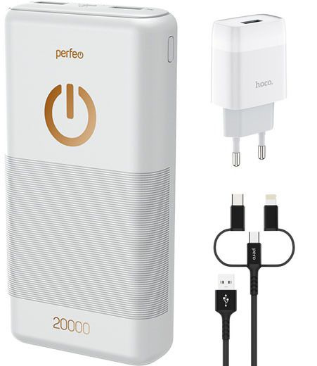 Внешний аккумулятор (Power Bank) Perfeo Powerbank 20000mAh White PF ...
