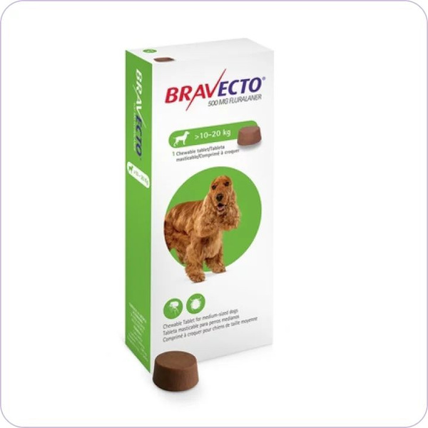 Бравекто (Bravecto) 10-20 кг, 1 таблетка 500 мг. (12.2025). - купить с ...
