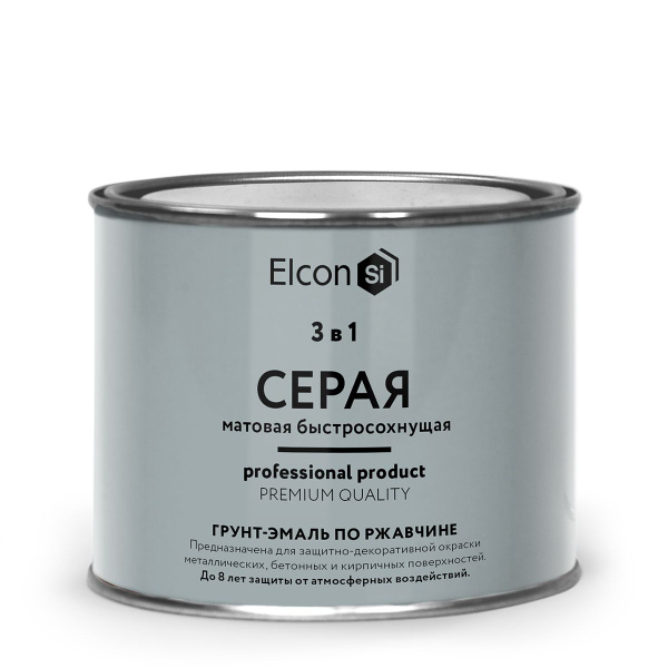Грунт-эмаль Elcon элкон 3в1 Быстросохнущая, Матовое покрытие, серый ...