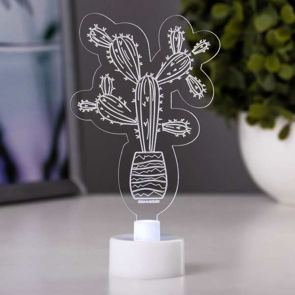 Лампа настольная Risalux "Кактус" LED, RGB, 6 цветов, от батареек ...