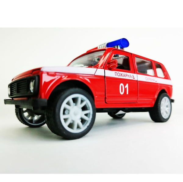 Модель автомобиля НИВА "Пожарная охрана" с сиреной масштабная 1:42 МЧС ...