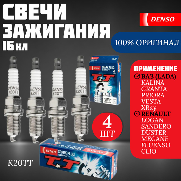 Характеристики Свечи зажигания DENSO 16кл 4 шт. ВАЗ LADA Гранта Калина ...