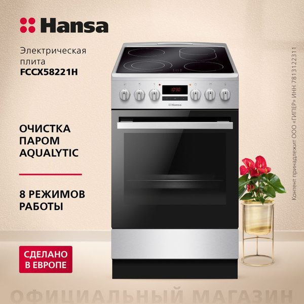Электрическая плита Hansa FCCX58221H, нержавеющая сталь, 65 л, гриль ...