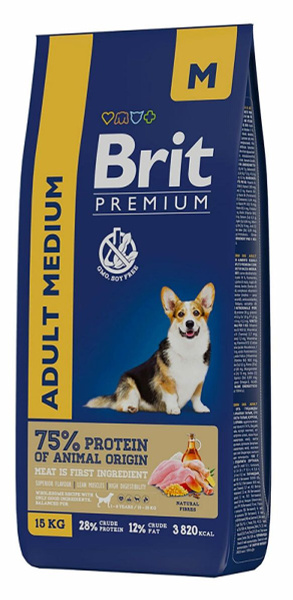 Brit 15 кг Premium Adult Medium с курицей 15 кг - купить с доставкой по ...