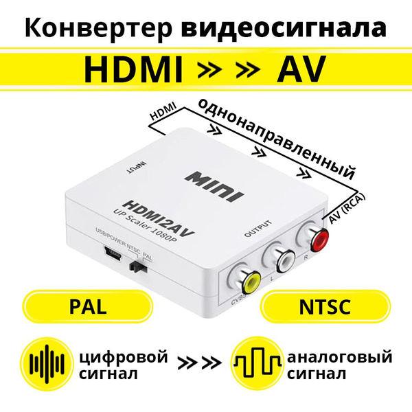 Конвертер-преобразователь HDMI в AV (RCA) белый для телевизора - купить ...