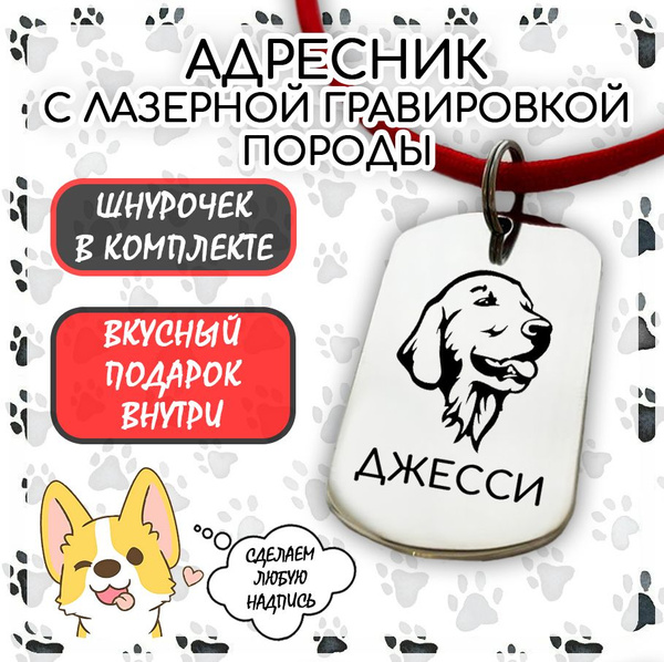 Адресник жетон для собак средних и крупных пород с гравировкой клички и ...