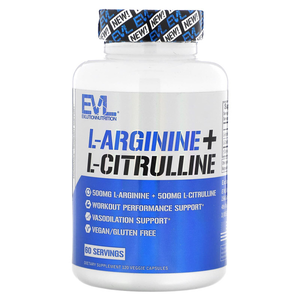 EVLution Nutrition, L-аргинин + L-цитруллин, 120 растительных капсул ...