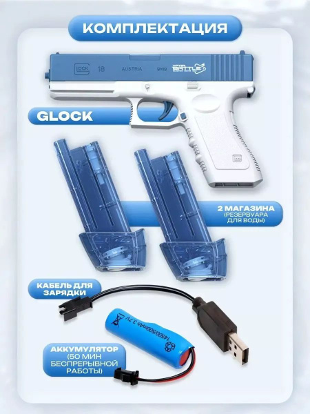 Игрушечный пистолет Глок две обоймы по 200 мл Glock водяной ...