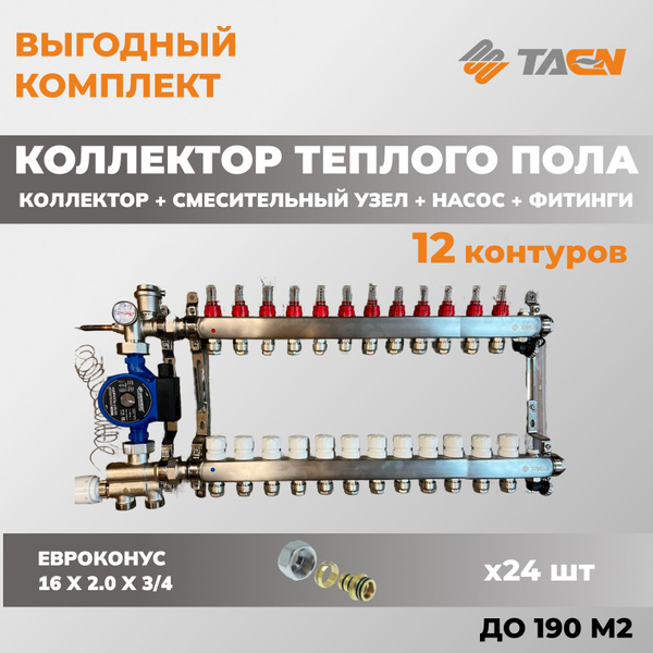 Коллектор для теплого пола 12 контуров с расходомерами (стандартный ...