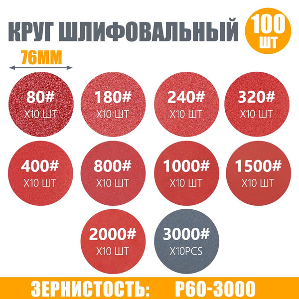Набор кругов шлифовальных абразивных на липучке 76мм, зернистость Р60 ...