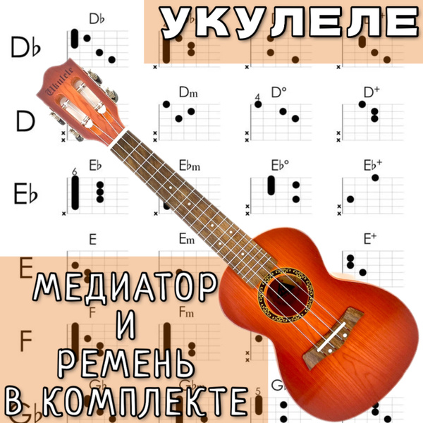 Укулеле пластиковая гитара 63 см. В комплекте медиатор и ремешок ...