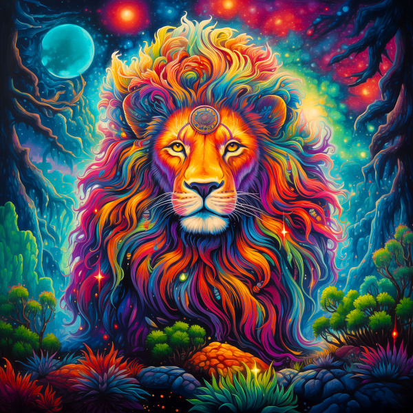 Флуоресцентная интерьерная картина на ткани с ярким рисунком Lion's ...