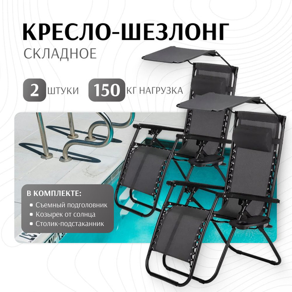 Кресло шезлонг для дачи складное, 2 шт, шезлонг дачный, с козырьком и ...