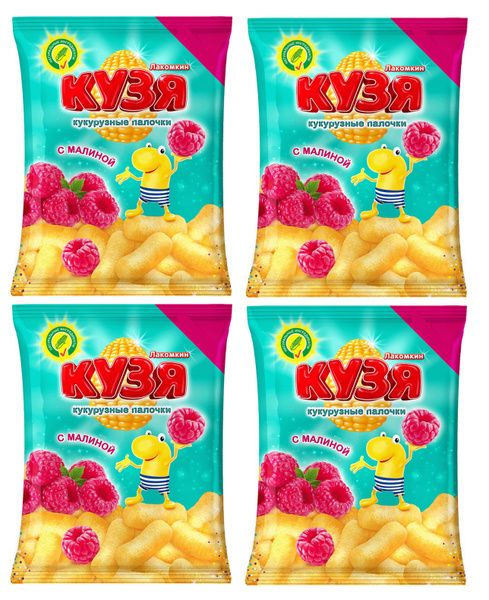 Палочки кукурузные Русскарт КУЗЯ Лакомкин со вкусом малины, 100 г х 4 ...