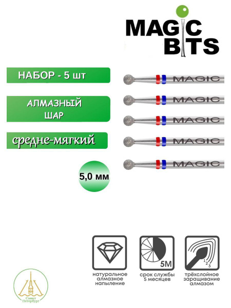 Фреза для аппаратного маникюра Magic Bits Алмазный шар - купить по ...